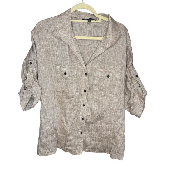 Lafayette 148 Tan Linen Buttondown Blouse Women's Size 16 - Picture 1 of 4